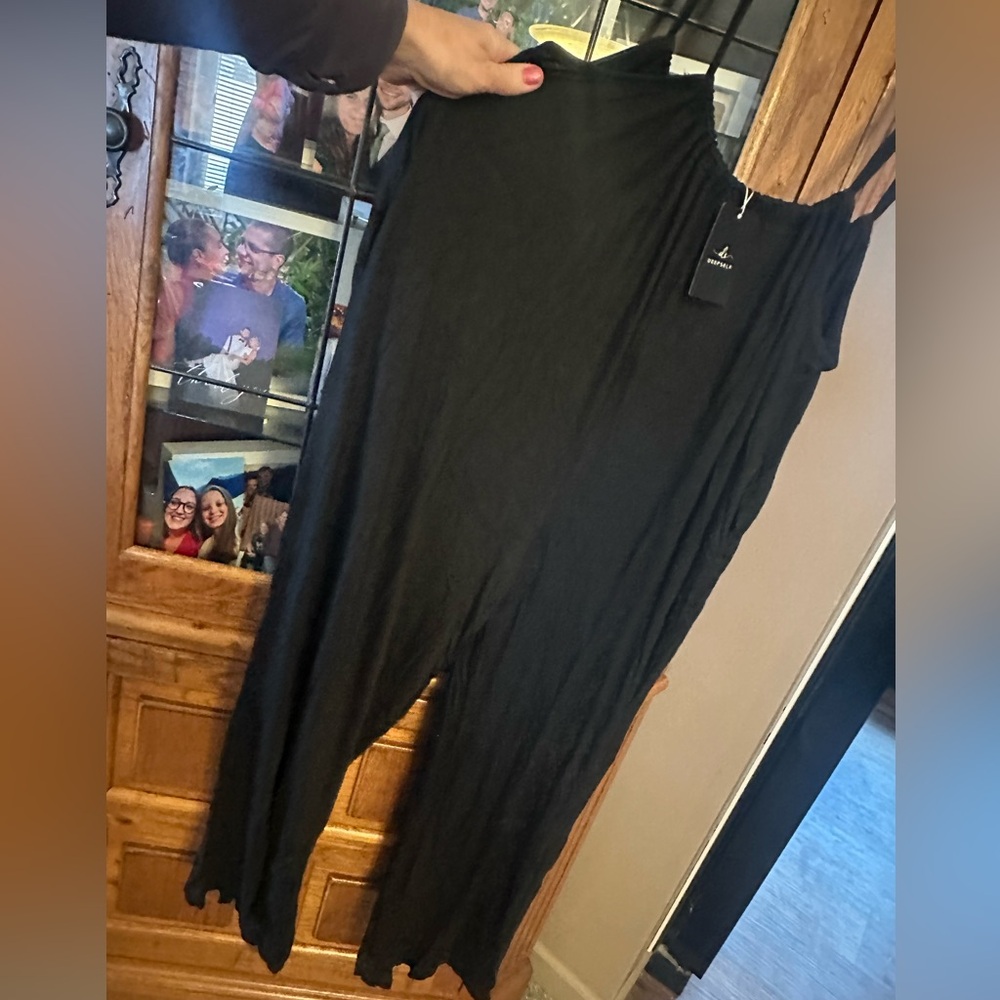 NEW NWT LARGE ADJUSTABLE TIE BACK Black Women's Oversized Pocketed Jumpsuit